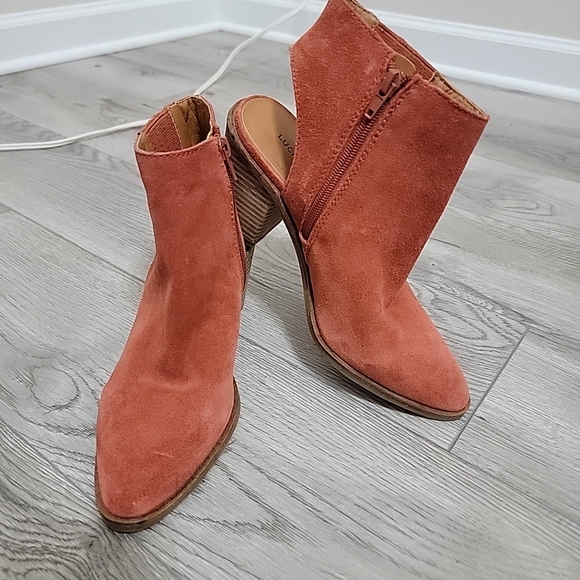Lucky Brand Womens Rust Orange Suede Leather Heel Sandals Size 37.5/Us 7 M EUC - Picture 2 of 8